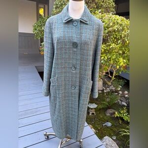 Harris Tweed Vintage Handwoven Teal Blue Wool Coat